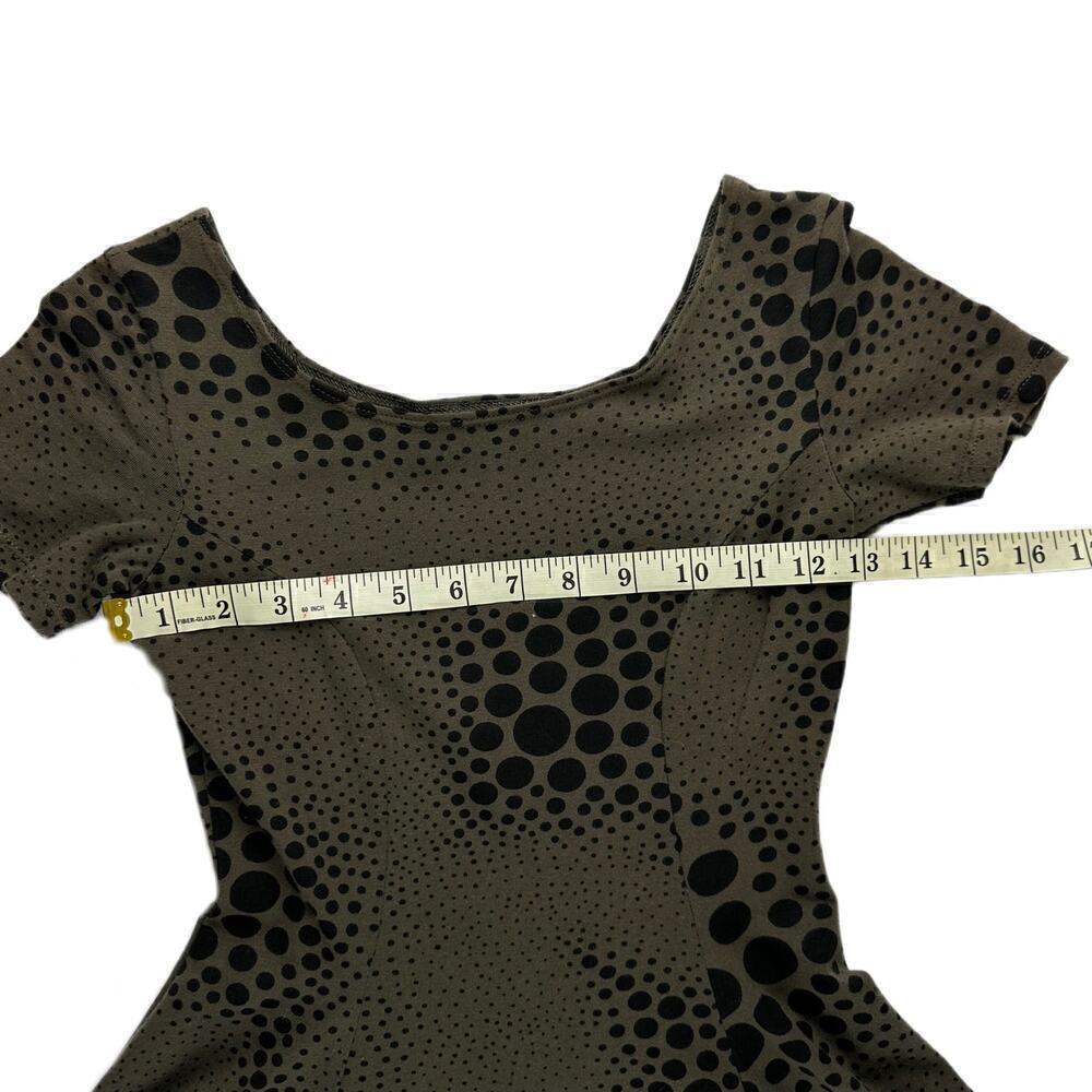 EUC Rare Nooworks Olive Green Polka Dot Short Sleeve Mini Dress Women’s Sz Small - Picture 4 of 8